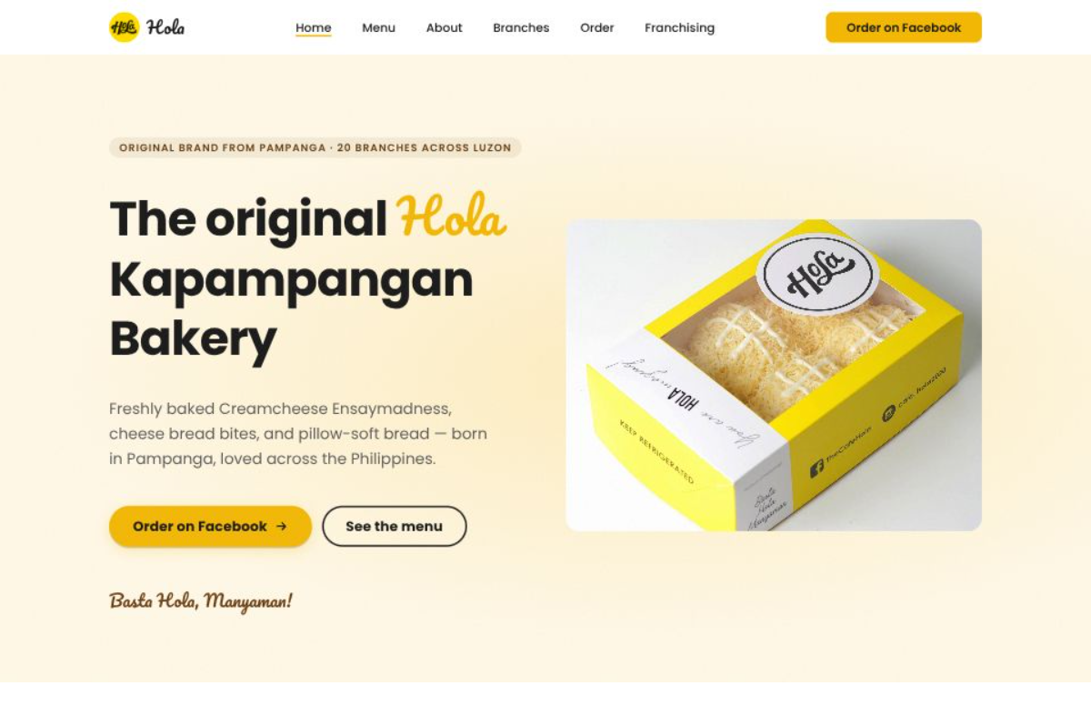 Cafe Hola — the original Kapampangan bakery, marketing site